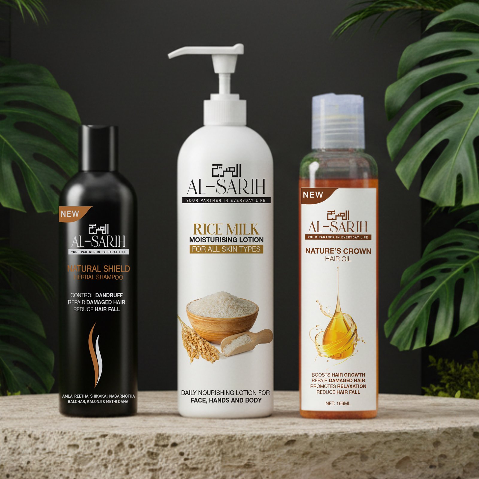 Natural Care Bundle: Hair Oil, Herbal Shampoo & Rice Milk Lotion